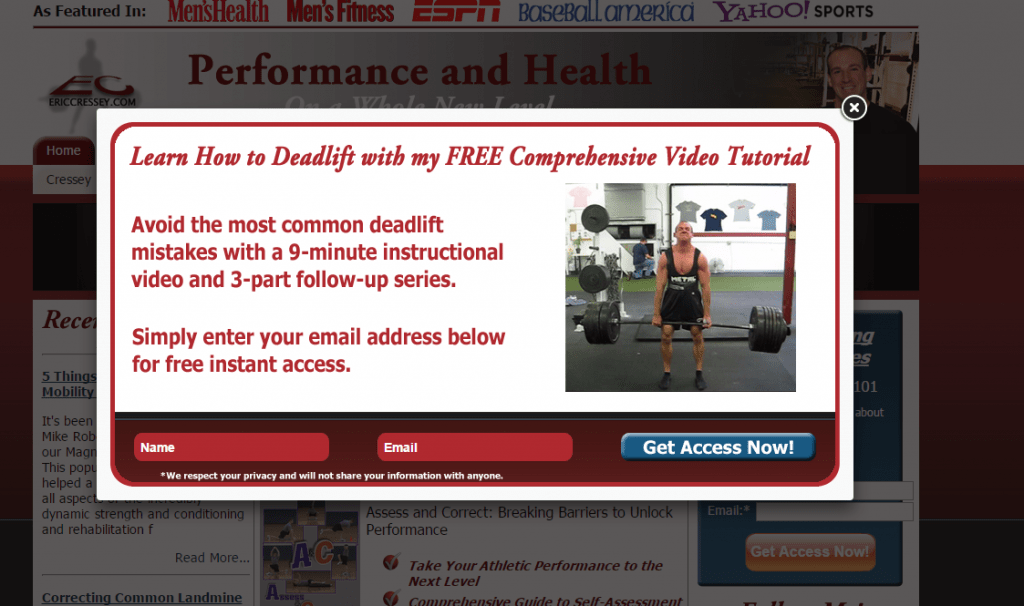 email popup lead capture for personal trainers