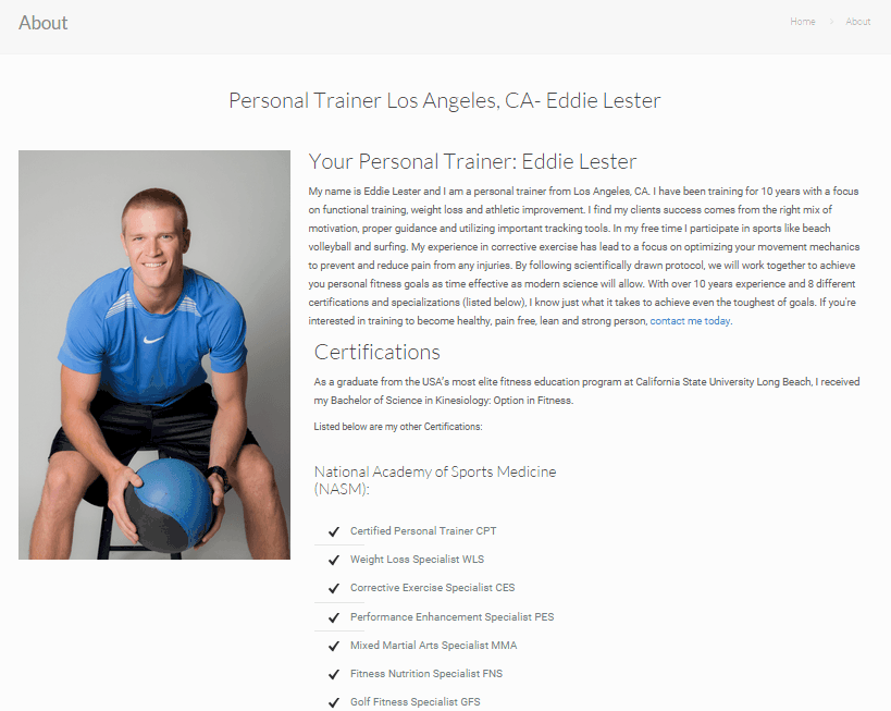 personal trainer about page example